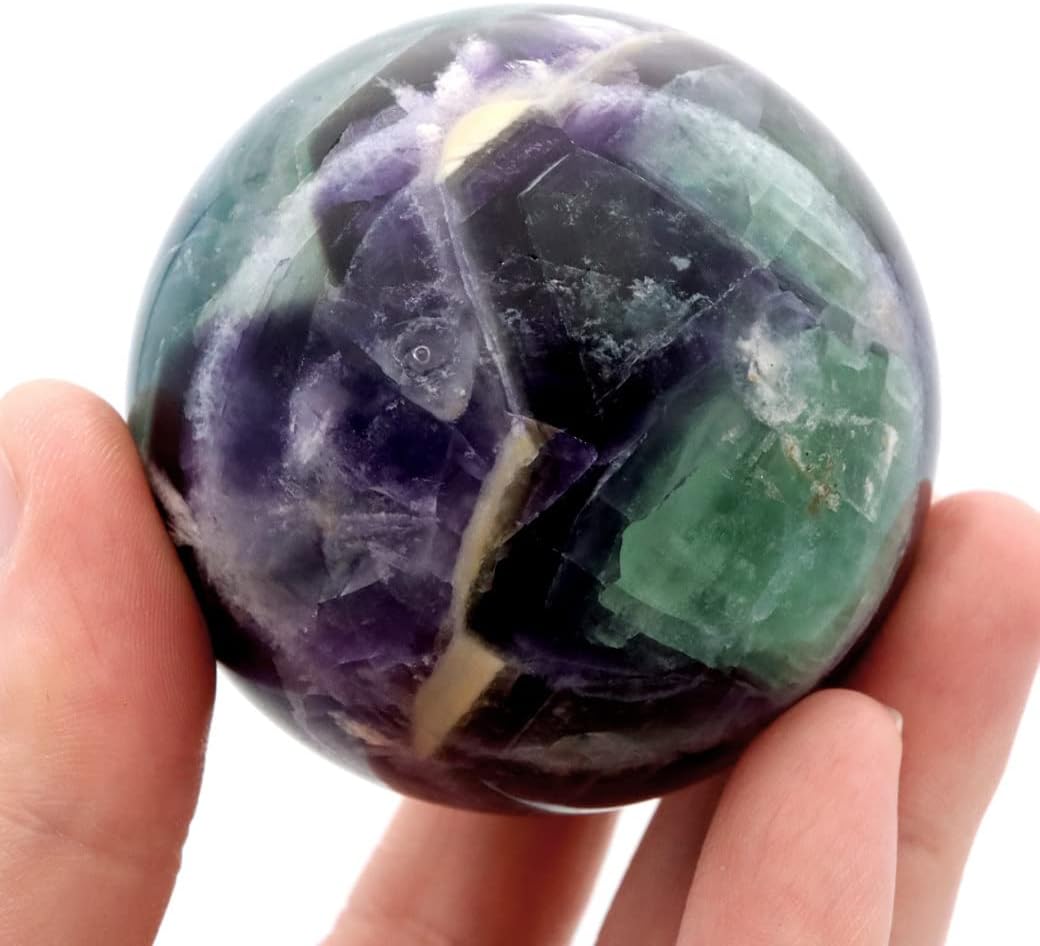 エンジェルフェザー フローライト 丸玉 スフィア 直径 約60mm 台座付き