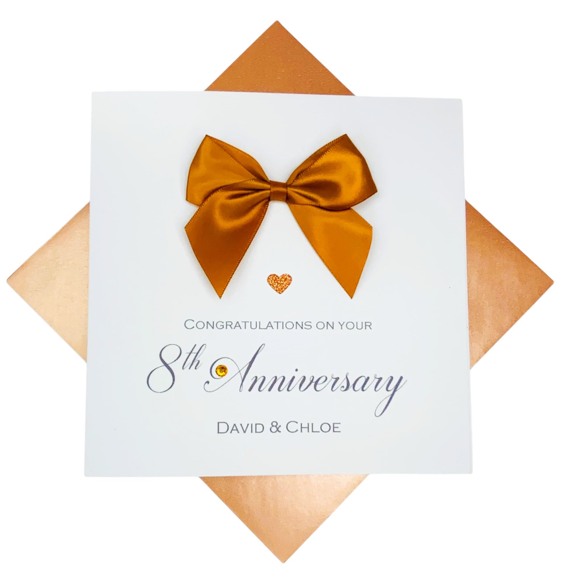 8th Anniversary Card - Bronze 8 Year Eighth Wedding Anniversary Greeting Card, Personalised Gift for Wife Husband Couple Friends - Various Designs - 18 Colours (Regal Bow) โ image 1