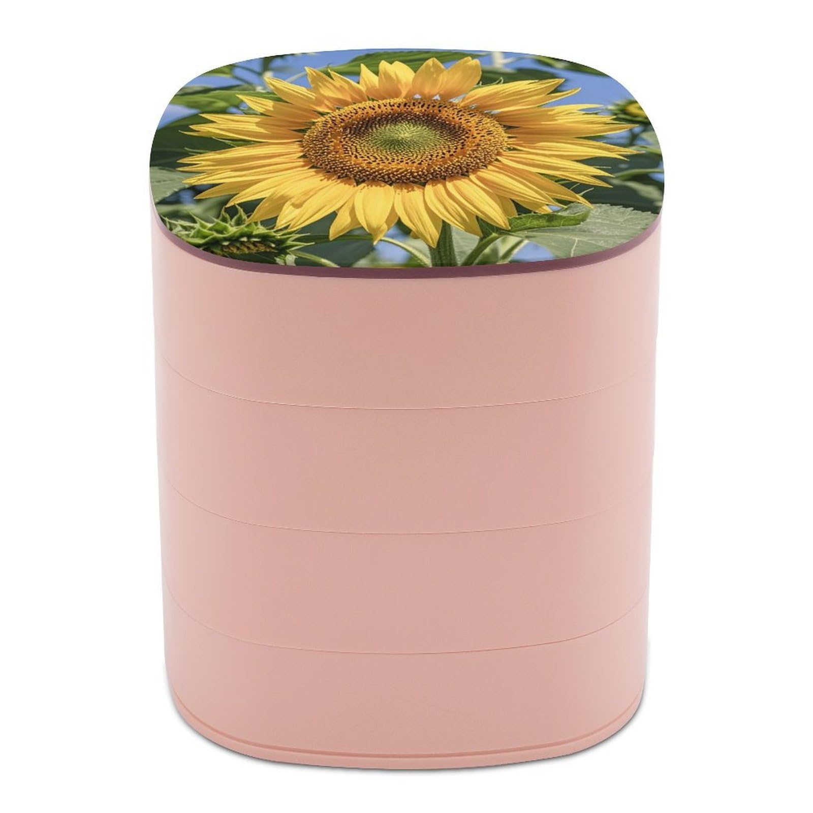 LZQPOEAS Sunflower Jewelry Box with Mirror 4-Layer Rotating Travel Jewelry Case Small Jewelry Organizer Portable Jewelry Storage Box Rings Stud Necklaces Earring Holder for Women