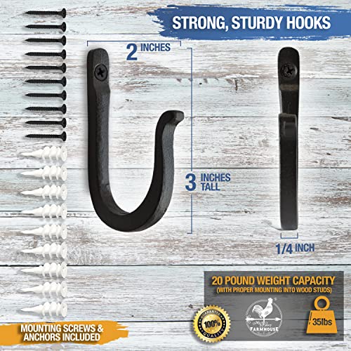 Railroad Spike Cast Iron Hooks (10 Pack) Handmade Blacksmith, Wall Mounted, Farmhouse Decorative Cast Iron Wall Hooks, Vintage Hooks For Hanging Coats, Bags Or Pots In Pantry (Black) #TOP1