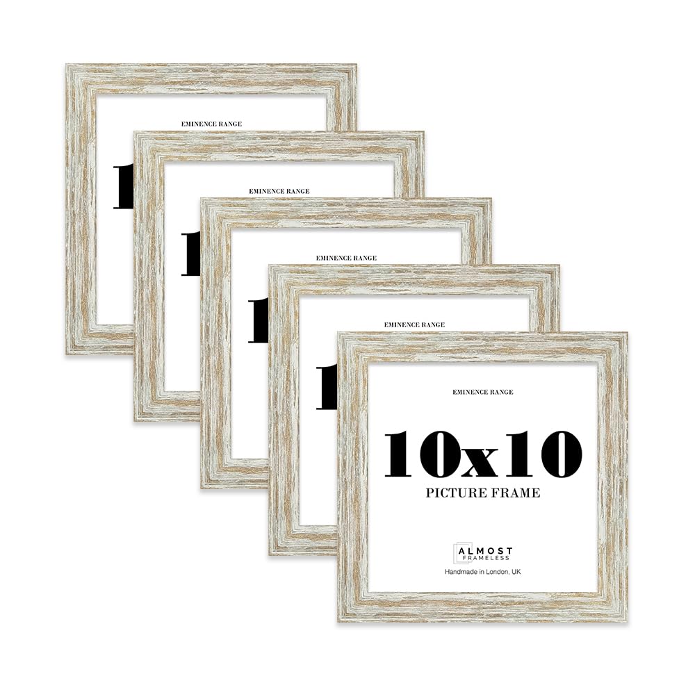 10x10" Silver Picture Frame - Rustic Wood Industrial Effect Photo Frame for Wall Display, Ideal for Posters, Prints & Home Décor, Wall Hooks and Kickstand, 32mm Edge - 5 Pack