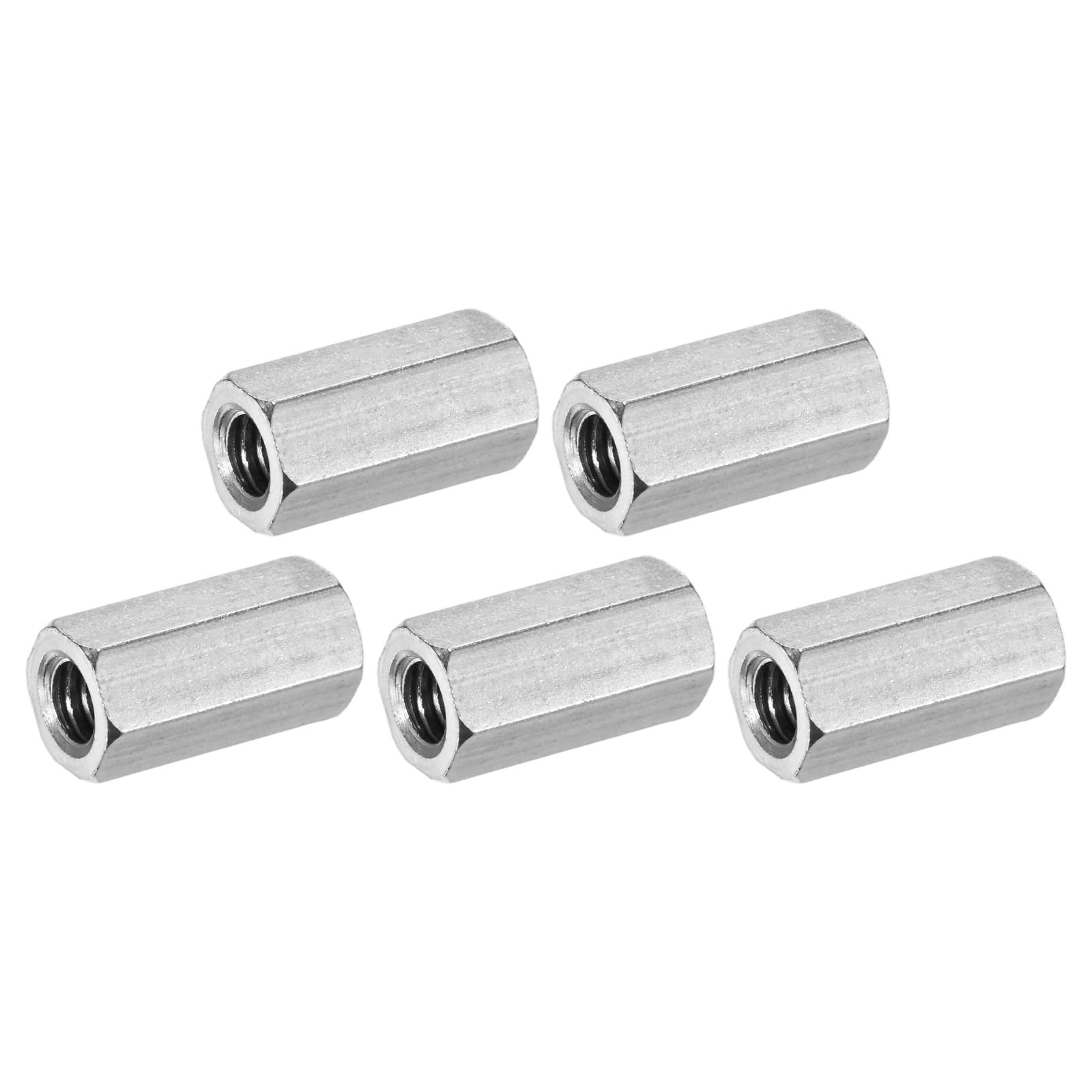 M METERXITY 5-Pack 1/4"-20 UNC Hex Coupling Nuts, 0.79" Length 304 Stainless Steel Fully Threaded Rod Coupling Nut, Studding Connector Fasteners for Industrial/mechanical[Silver Tone]