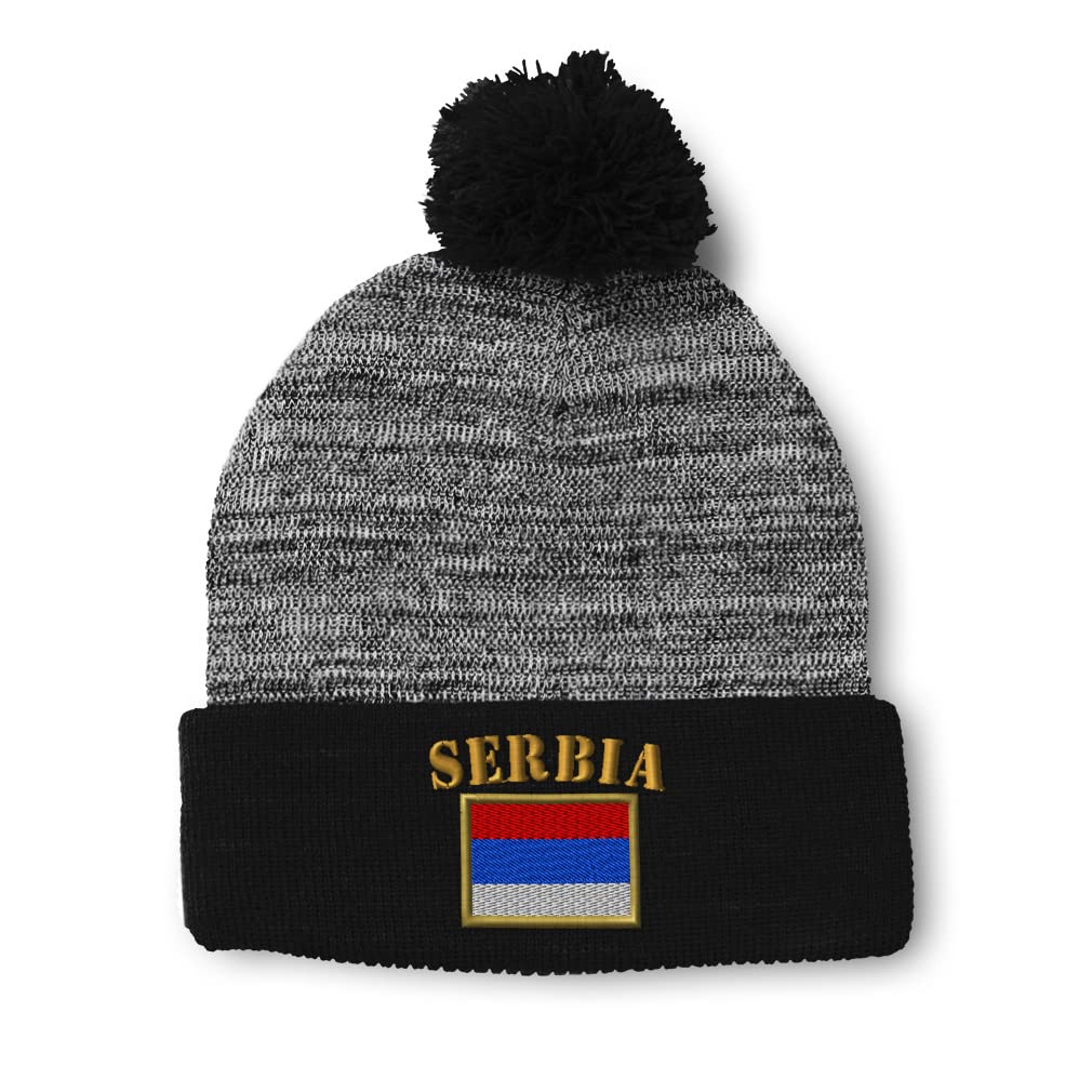 Speedy Pros Pom Pom Beanies for Women Serbia Flag Embroidery Skull Cap Flags Winter Hats for Men Acrylic 1 Size