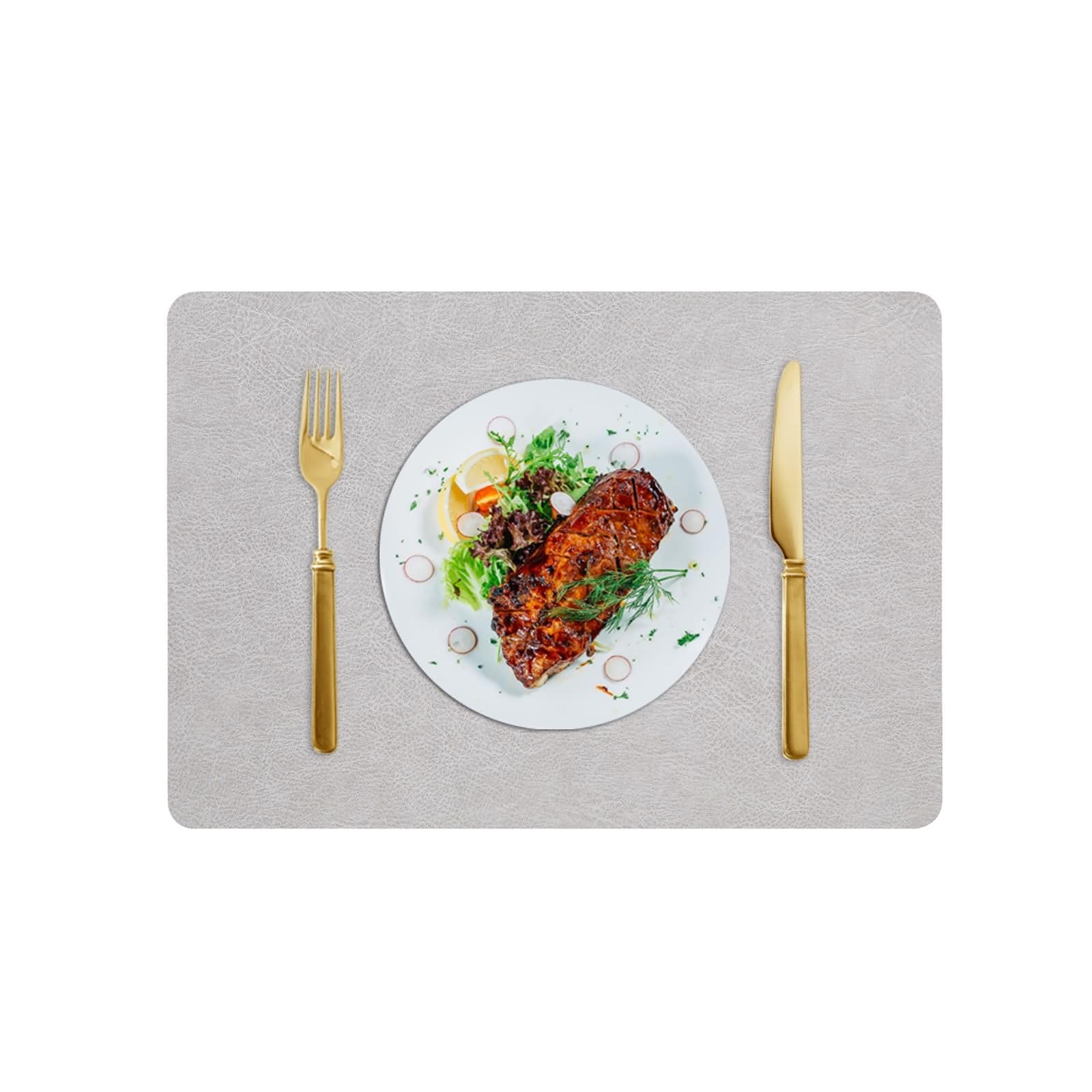 Napperon Table Restaurant 8 Pieces, 30 x 43 CM Bleu Gris Clair Set de Table Moderne Antidérapant Cuir PVC, Couleur Unie avec Rectangle