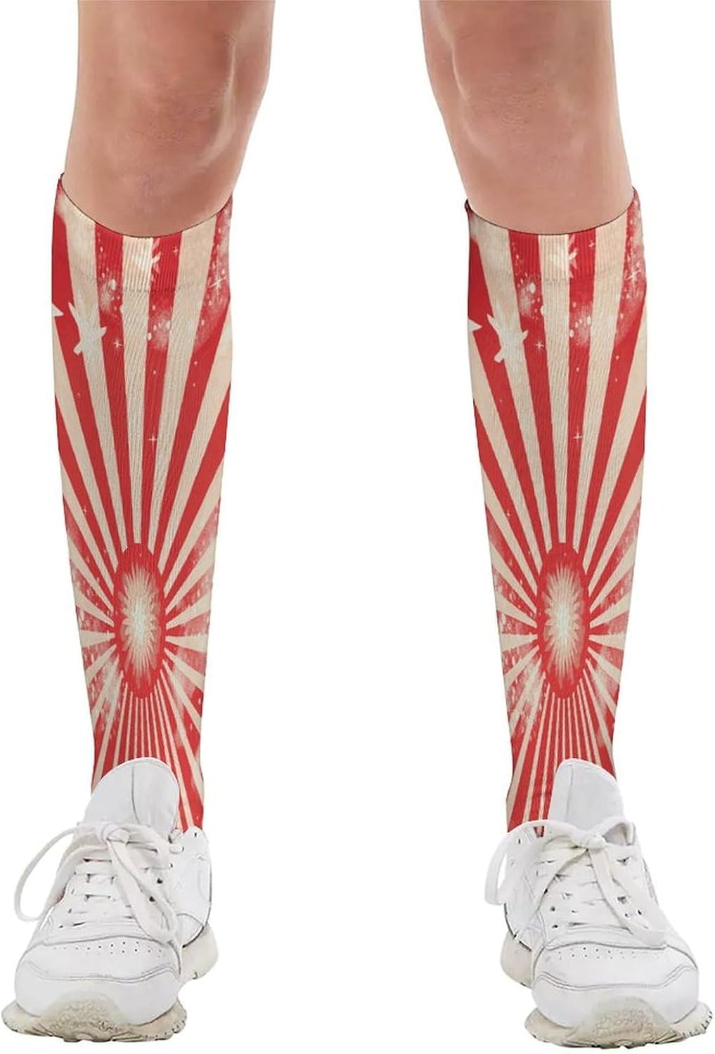 Sparkling Red Stripes Knee High Soccer Socks Moisture Wicking
