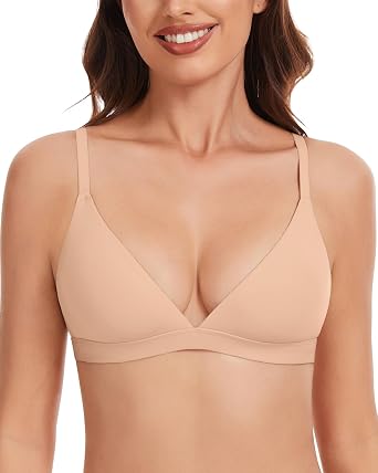 WOWENY Womens Triangle Bralette Unlined Seamless Plunge Bra No Underwire Sexy Comfortable Everyday Bra