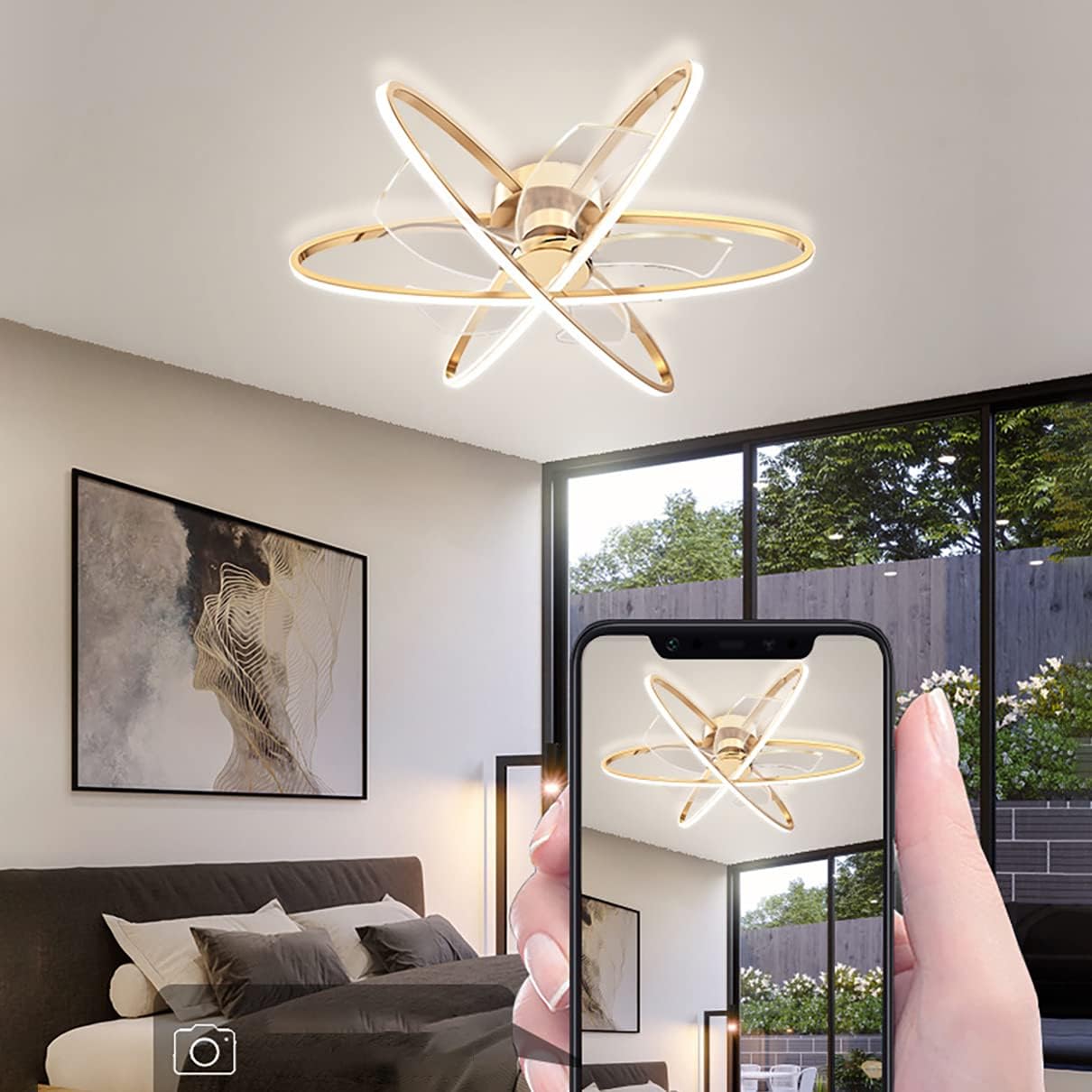 YUEGOO Reversible Ceiling Fan with Light 3 Colors Dimmable Silent Remote Control Modern Indoor Living Room Fan Ceiling Lights with Timer Dining Room Bedroom Lounge Fan with Ceiling Light