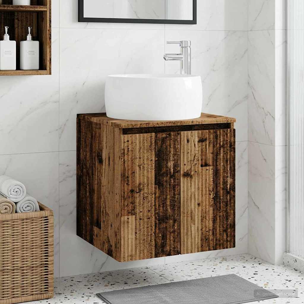 Lavabo con lavabo da parete, in legno anticato, 49,5 x 44,5 x 66
