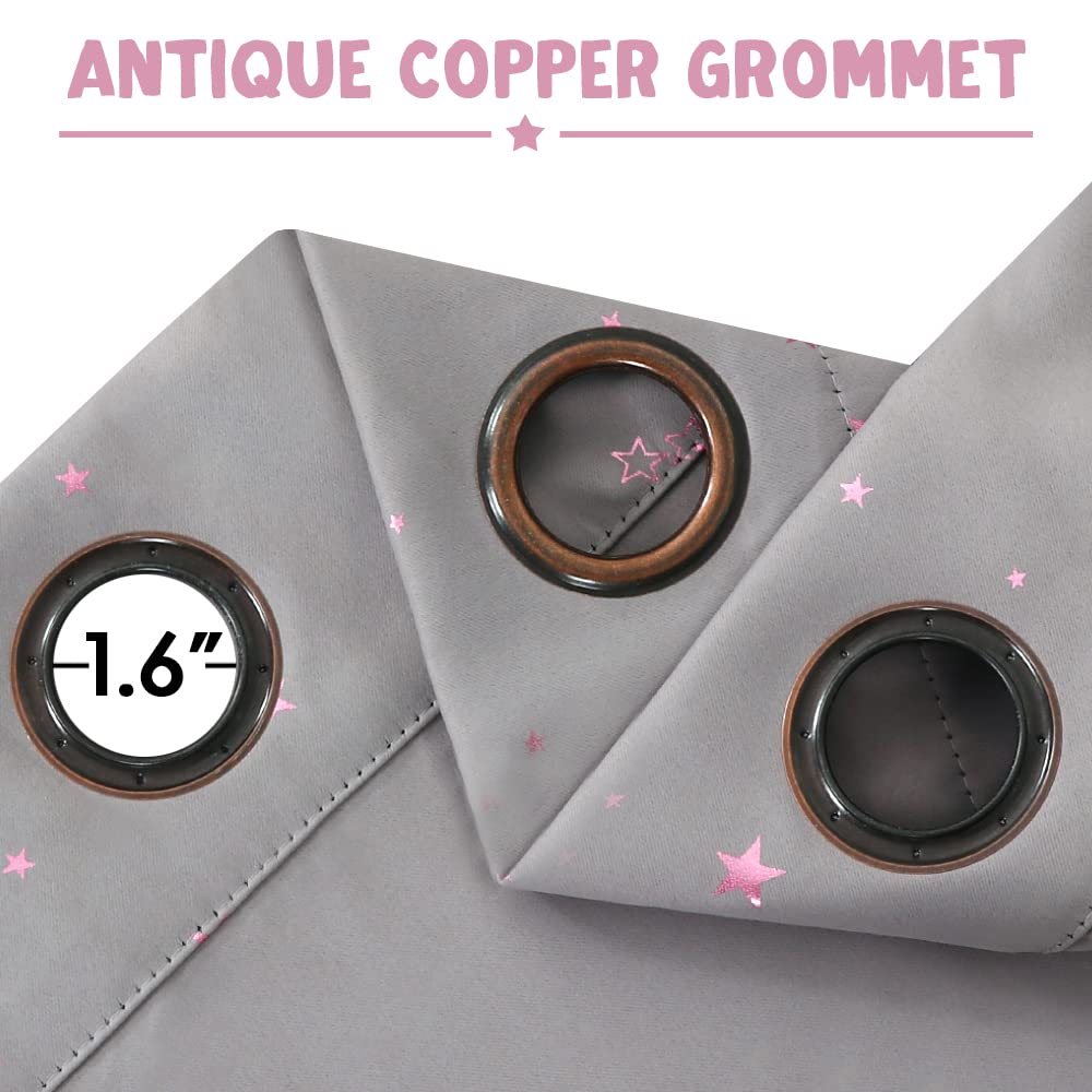 Cortinas opacas para dormitorio de niños, con aislamiento térmico, cortinas de estrella rosa centelleante para niños y niñas, tratamiento de ventana antiguo con ojales superiores, 2 paneles de cortina