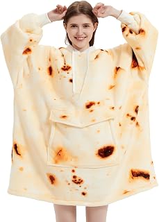 Qeils Wearable Blanket Hoodie for Women, Comfy Sherpa Sweatshirt Blanket as Birthday Christmas Gifts, Oversized Pullover Jacket Blanket Hoodie for Adult (Burritos, Adult)