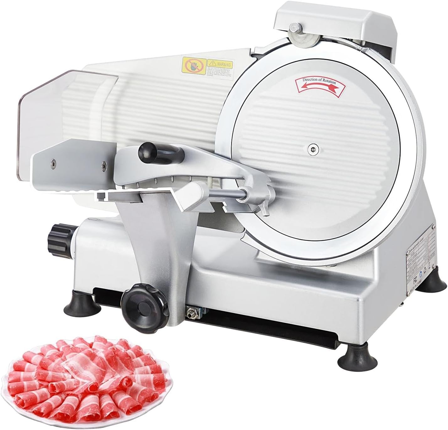 Powerful 240W Meat Slicer with 10" Carbon Steel Blade, 0~12mm Adjustable Thickness - Commercial/Home Use, Safety Features, Built-in Knife Sharpener