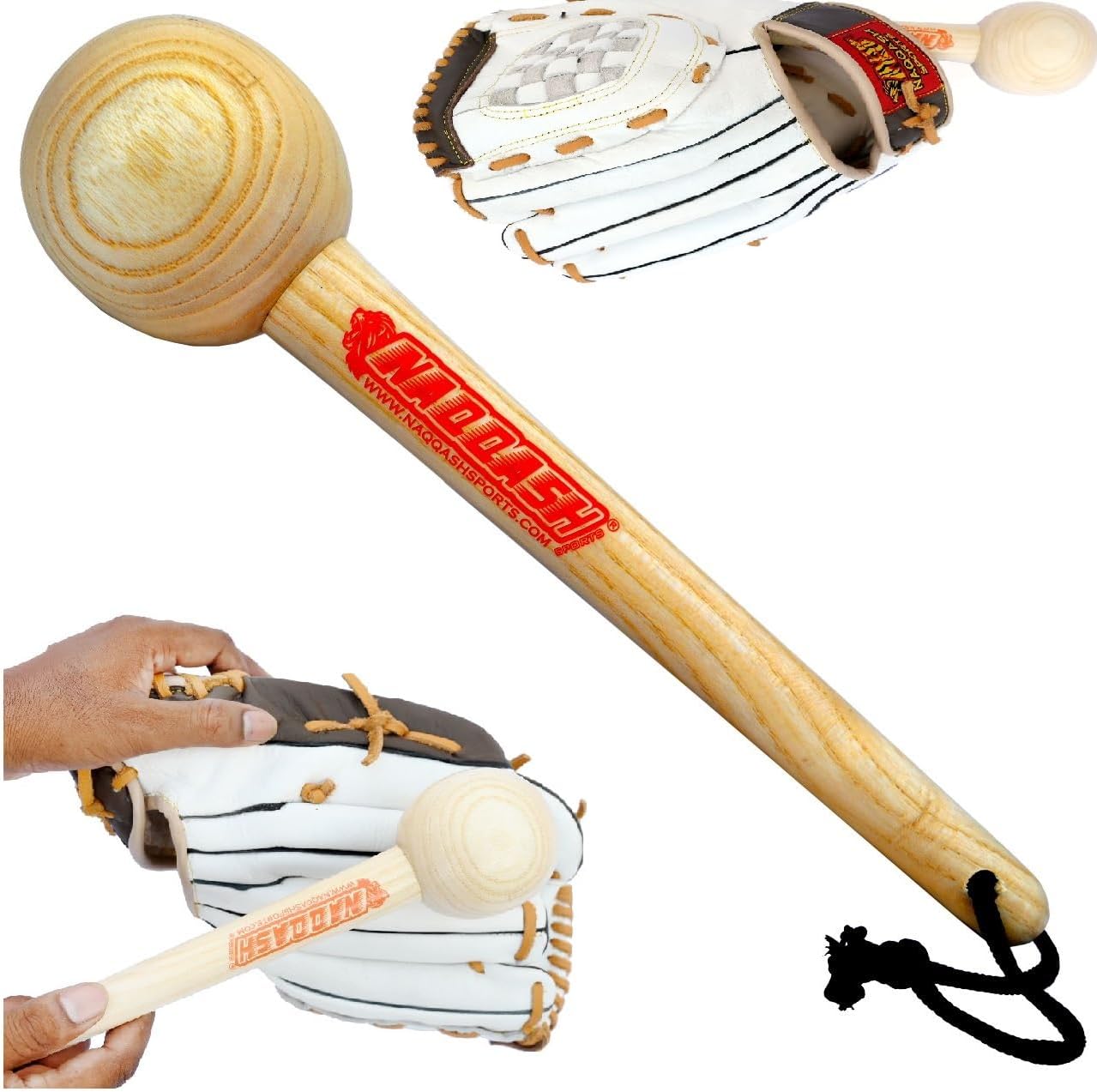 Baseball Glove Mallet by NAQQASH SPORTS - Shaping Hammer for Glove Break-in, Solid Wood Softball & Baseball Mitts Shaper Tool for Adult Youth Catchers