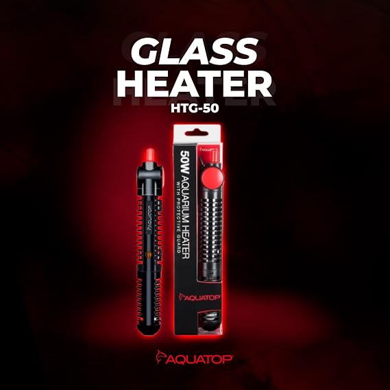 Aquatop 50W Premier Glass Heater with Guard Submersible for Fish Tanks Up to 13 Gallons 68-93F Adjustable Temp Fresh & Saltwater Use