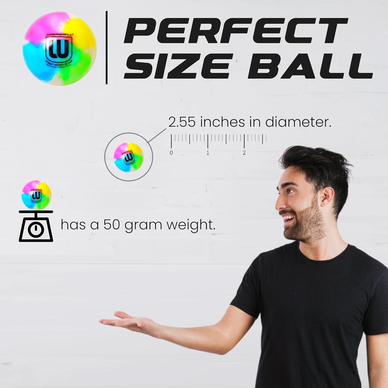 Winnwell Street Hockey Balls Medium Density Ball for Indoor & Outdoor - Made for for Field, Road & Street Hockey Games – with Storage Bag - 65mm & 50 Gram Weight (12-Pack)