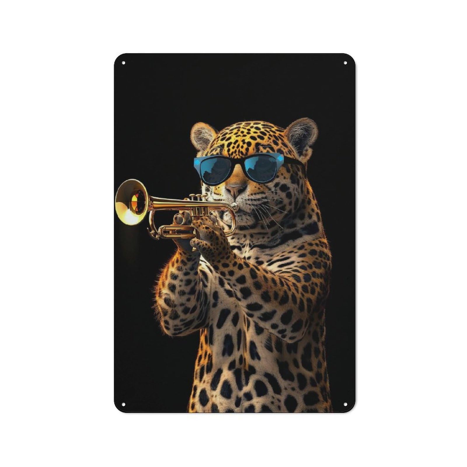 Junmoney Style-18 Jaguar Trumpet Rustic Tin Sign 30X20cm For Living Room Wall, Suited To Home Wall Decor Collectors