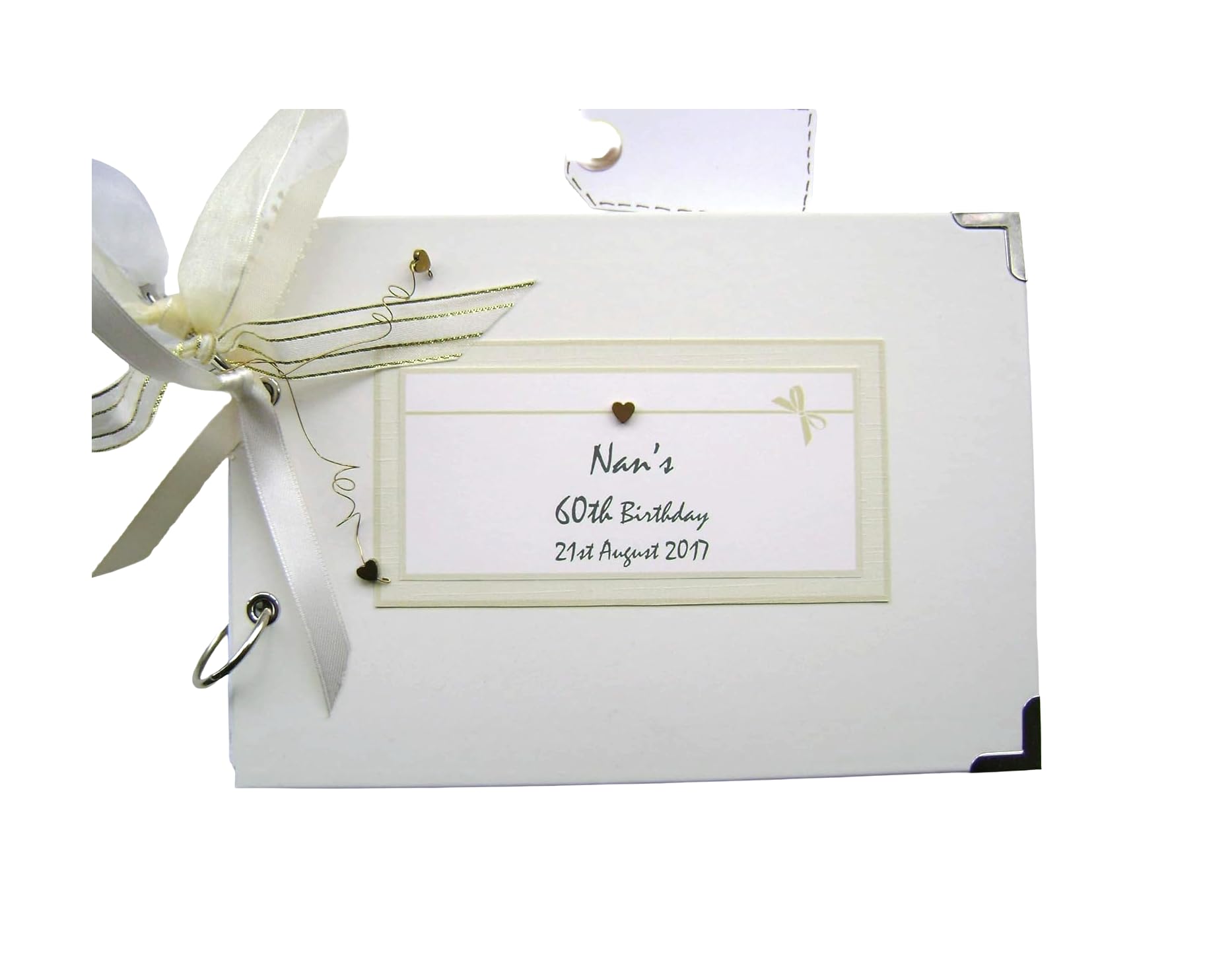PERSONALISED. 60TH BIRTHDAY gold hearts. A5 SIZE PHOTO ALBUM, SCRAPBOOK, MEMORY, GUEST BOOK, MULTI USE GIFT. MEMORIES KEEPSAKES. 21CM X 15CM