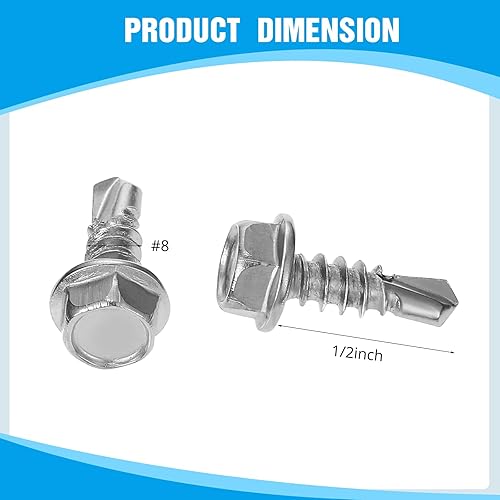 Miniatura 3 de Zonon 500 tornillos autoperforantes de cabeza hexagonal #8 x 12 pulgada para chapa de metal, tornillos autorroscantes de acero inoxidable 410,