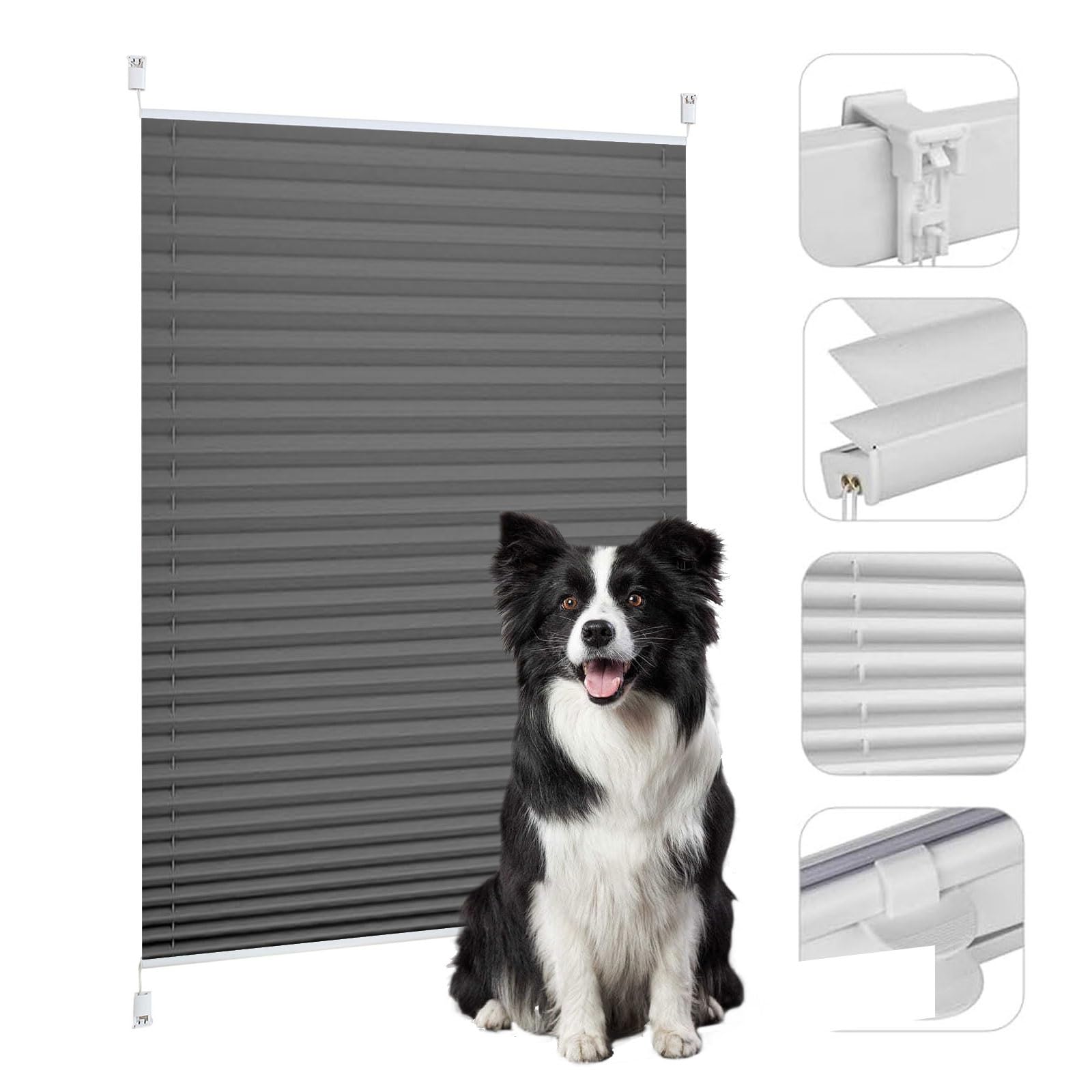Store plissé haut de gamme 55x110 opaque gris foncé avec kit de montage complet