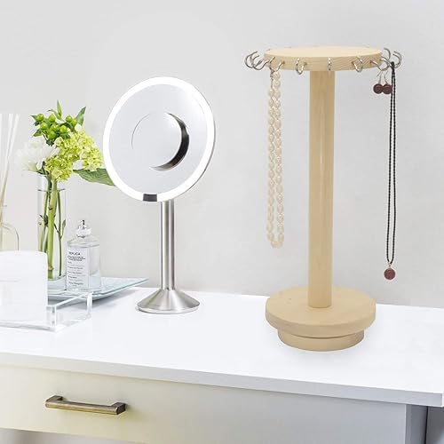 Miniatura 6 de Laidom Soporte de exhibición de collar 360 giratorio de madera organizador de joyas soportes de mesa circular soporte de exhibición de joyería