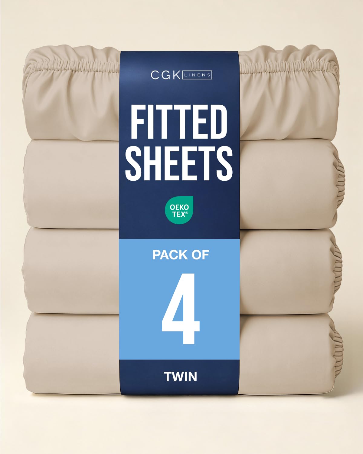 Twin Fitted Sheet - Pack of 4 Single Fitted Bottom Sheet Only - Cream