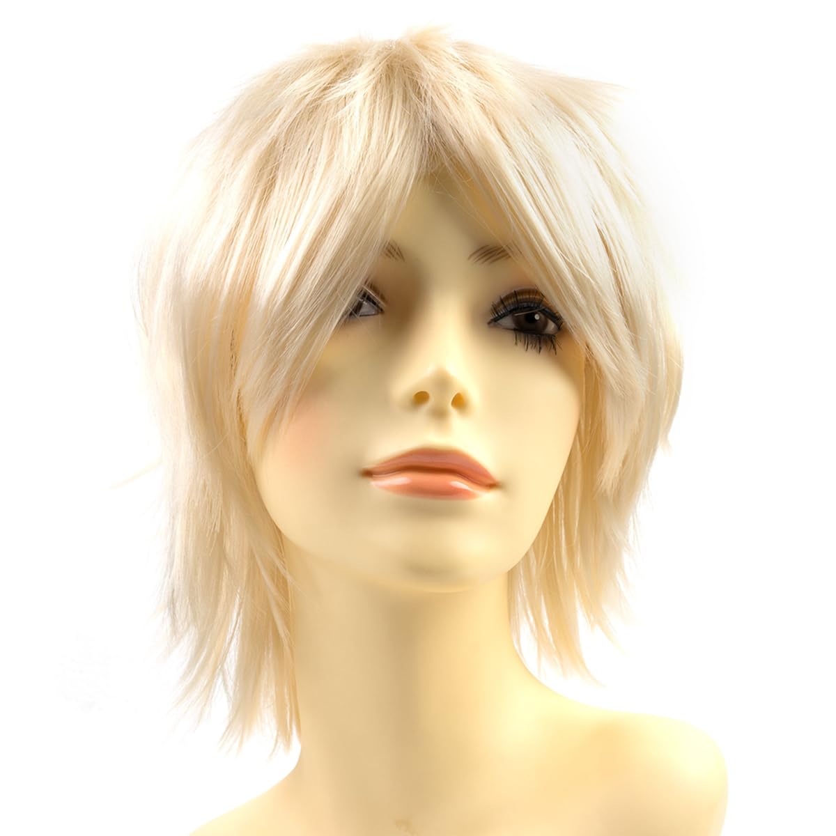 Yamel Anime Wig Natural Blonde for Cosplay Party Synthetic Layered Short Hair Wigs with Bangs, Pastel Wigs for Women Men Adult