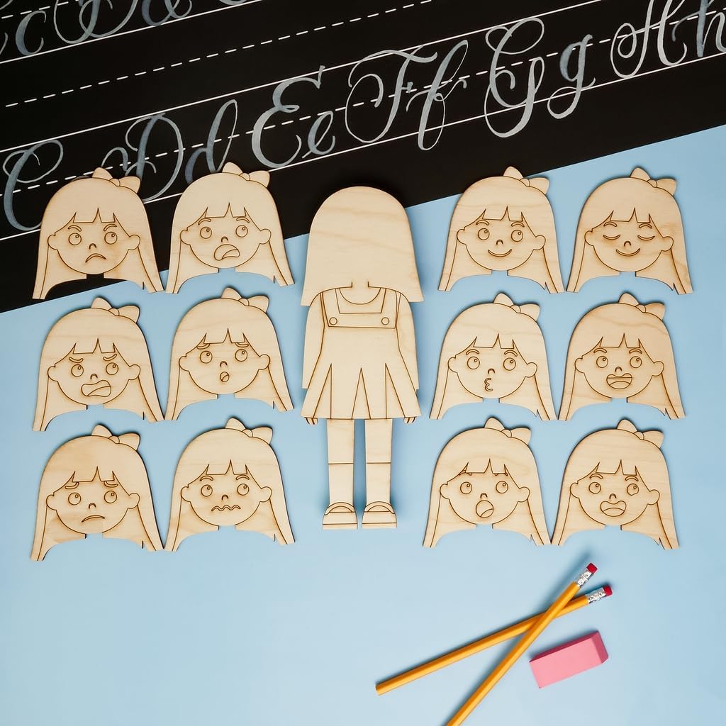Emotion Faces Cutouts Girl, Pack of 1 Sets of 13 Emotion Cards for Kids Social Emotional Learning Activities, Speech Therapy Materials, Life Skills Classroom Must Haves Feelings Chart, by Woodpeckers