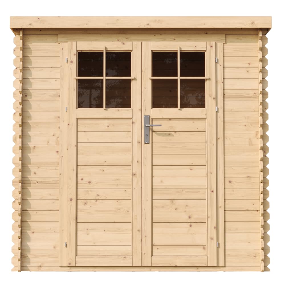 TIMBELA M311F Holzhaus Gartenhaus mit hochwertige abschließbare Tür - Gartenschuppen Holz B204xL142xH200 cm/ 2,22 m2 Lagerschuppen für Garten - Fahrrad Schuppen - Wasserfestes Dach