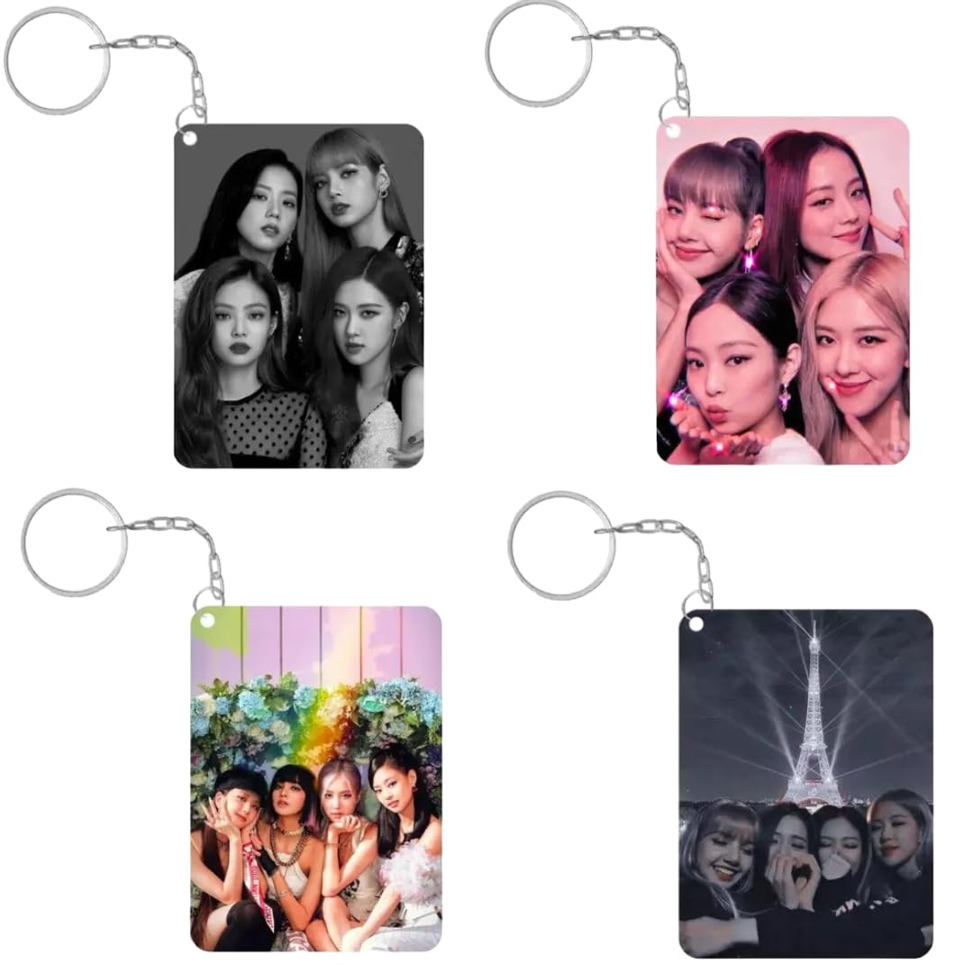 Premium (Pack of 4) BTS Black Pink Single Sided Printed Keychain For Bike, Scooty, Car, Acrylic Keyholder-image-10