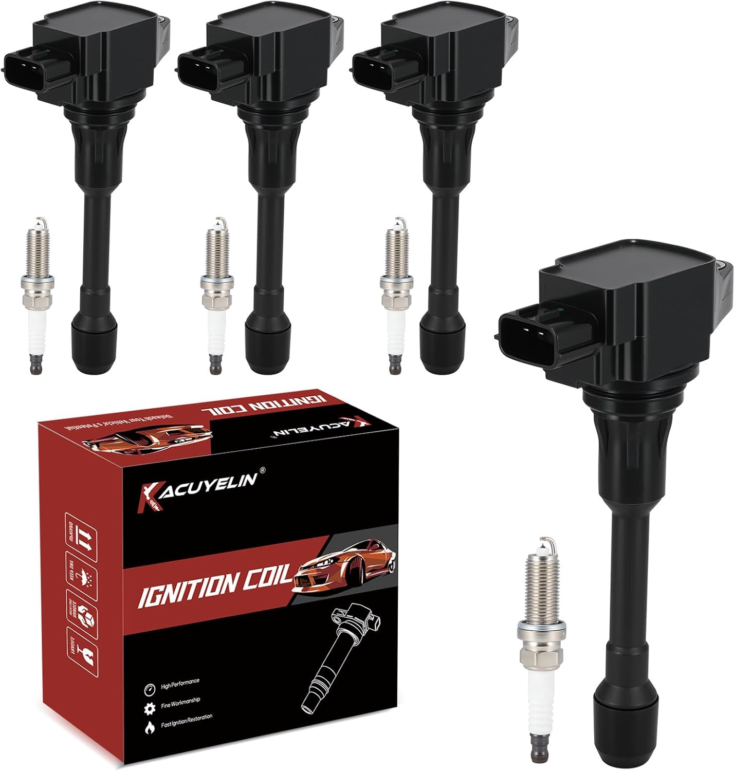 UF549 Ignition Coil Pack and Double Iridium Spark Plugs Set of 4 Compatible with Nissan Altima Cube Sentra Versa NV200 Infiniti FX50 Q70 QX60 2005-2020 2.5 1.8 1.6 2.0 L4 Replaces#C1696 9029