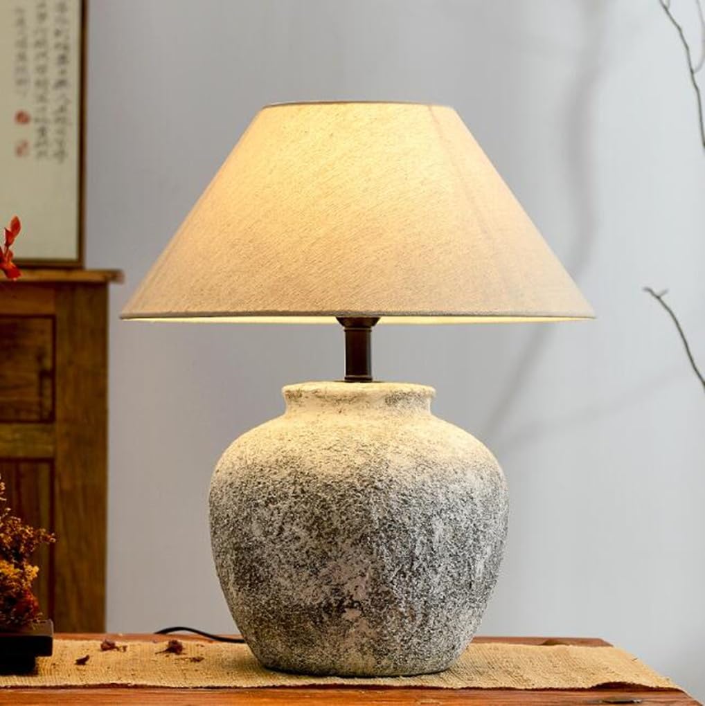 lampa Vintage Ceramiczna lampa stołowa Japońska lampa nocna Kreatywna tkanina Odcień Sypialnia Lampa stołowa Dekoracyjne lampy stołowe E27 Living Room Hotel 45 * 55cm lampa