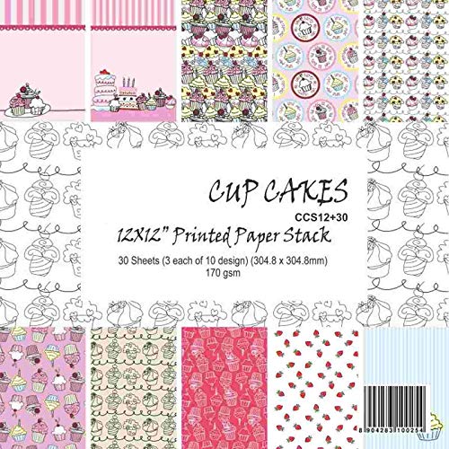 BAOER Cup Cake 12x12 Inch Printed Paper for Stack 30 Sheets Each of 10 Designs for Making DIY Greetings and Scrapbooking