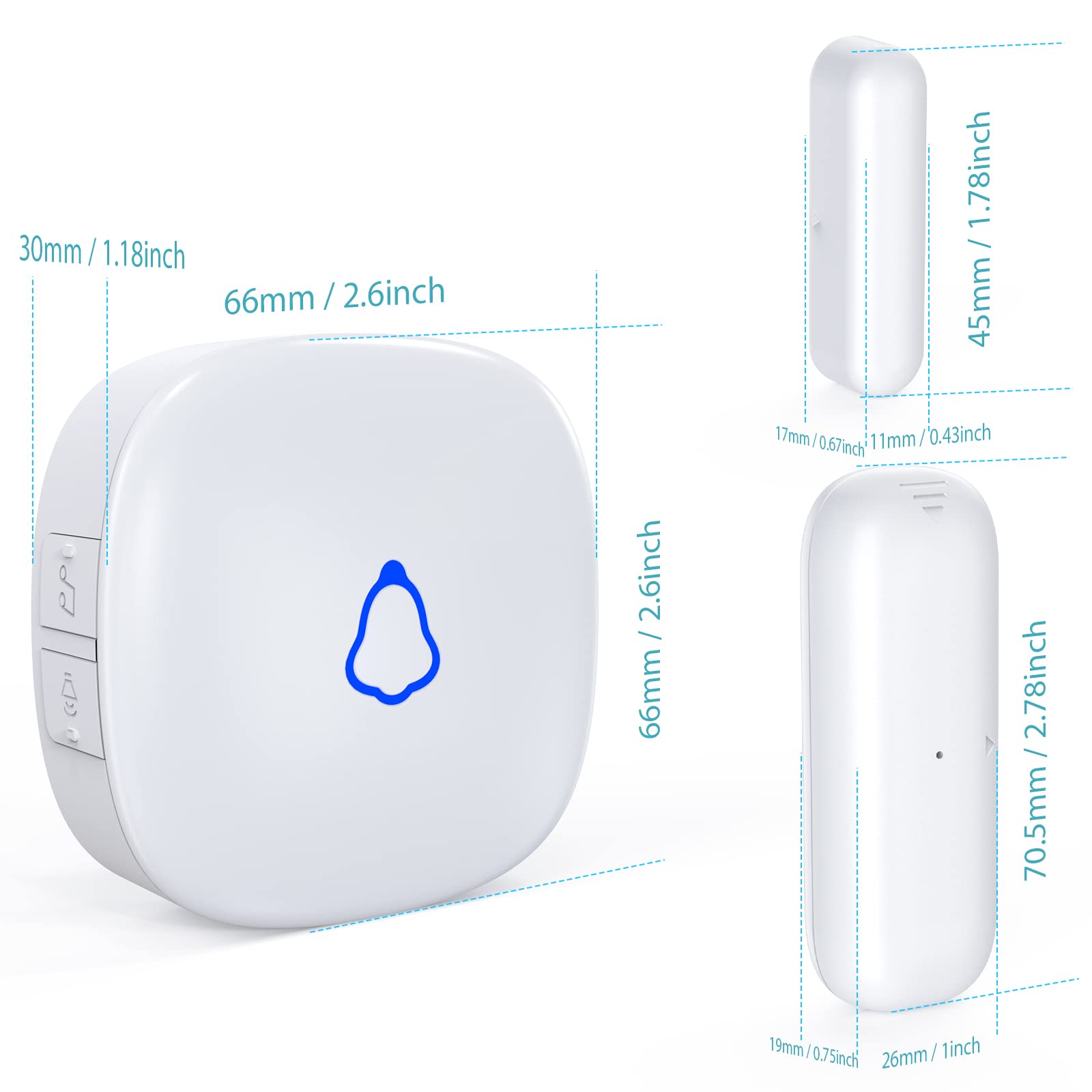 Timbre de puerta, alarma inalámbrica con sensor de contacto abierto con rango de 500 pies, 58 campanillas y 5 niveles de volumen para negocios/tienda/hogar/oficina al entrar, 3 transmisores + 1