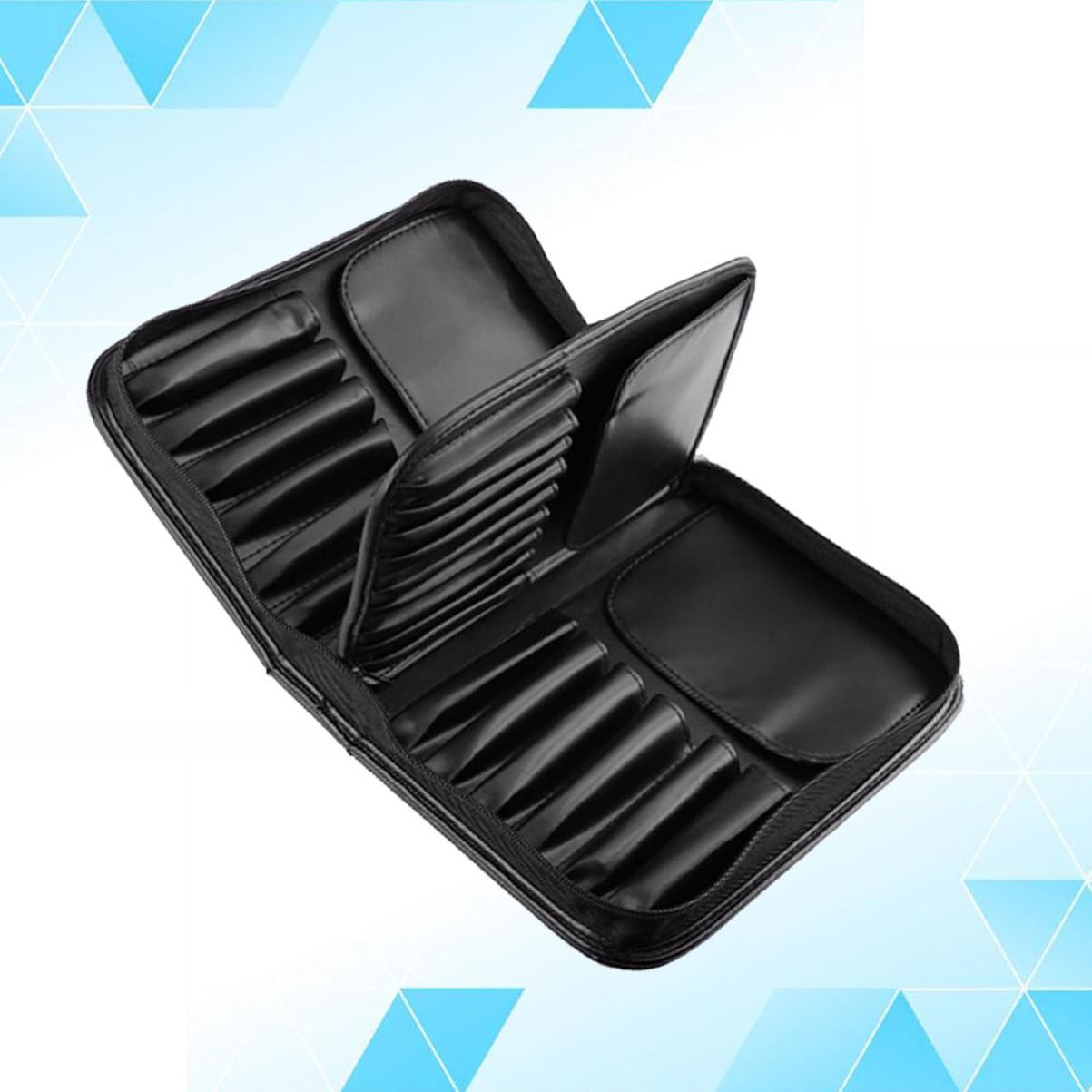 Borsa Nera Grande Capacità per Porta Pennelli Make-up in Pelle Pu | Pieghevole e Compatta, Formato 1 Pezzo, Adatta per Auto e Viaggio, Può Contenere Fino a 29 Pezzi