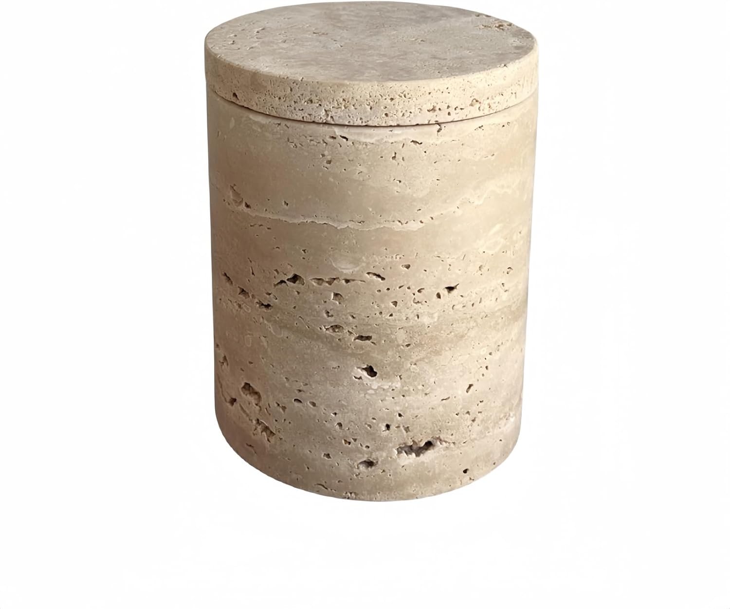 Natural Marble Travertine Small Vessel Candle Cup Cotton Swab Storage Box Jar with Lid (Beige Travertine)