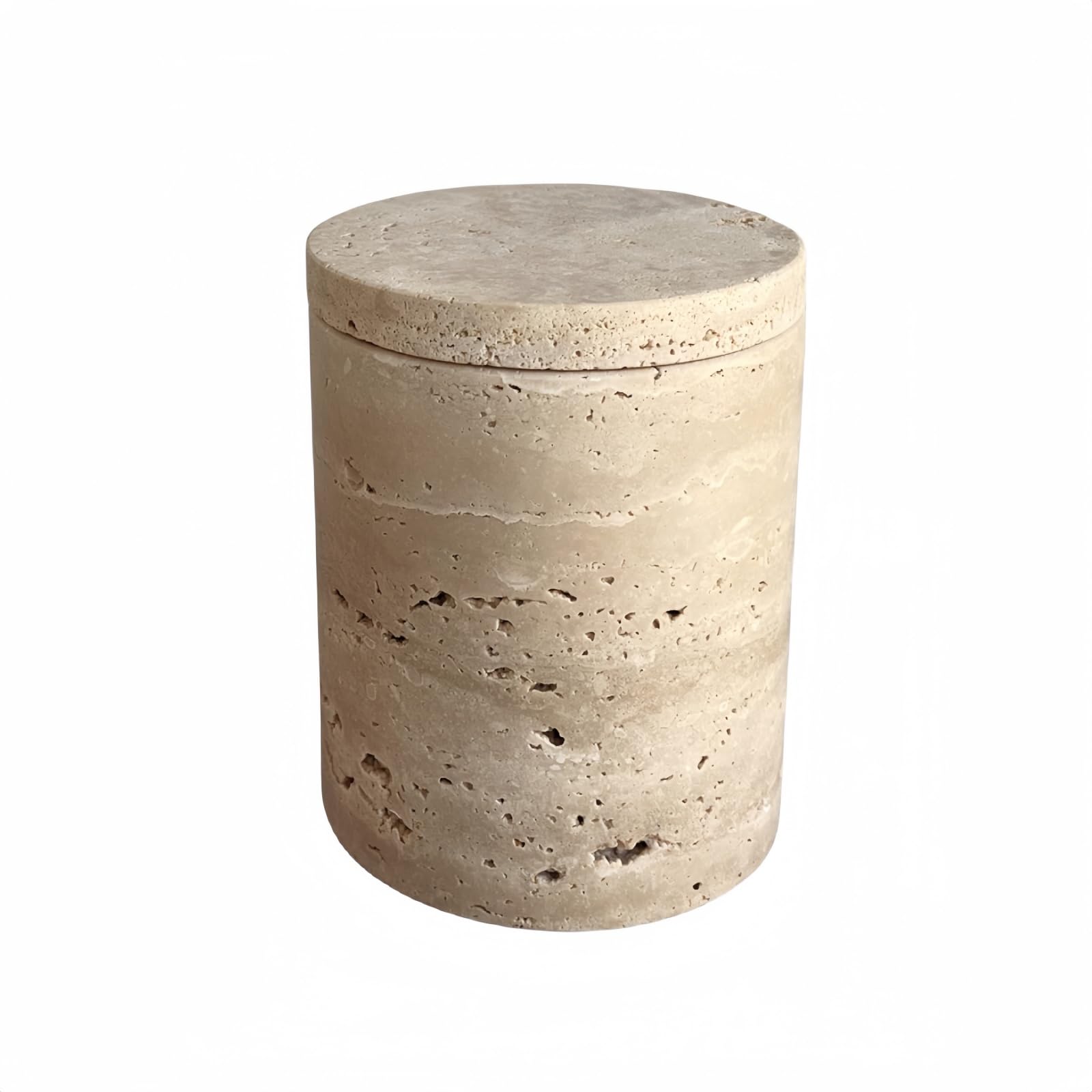 Natural Marble Travertine Small Vessel Candle Cup Cotton Swab Storage Box Jar with Lid (Beige Travertine)