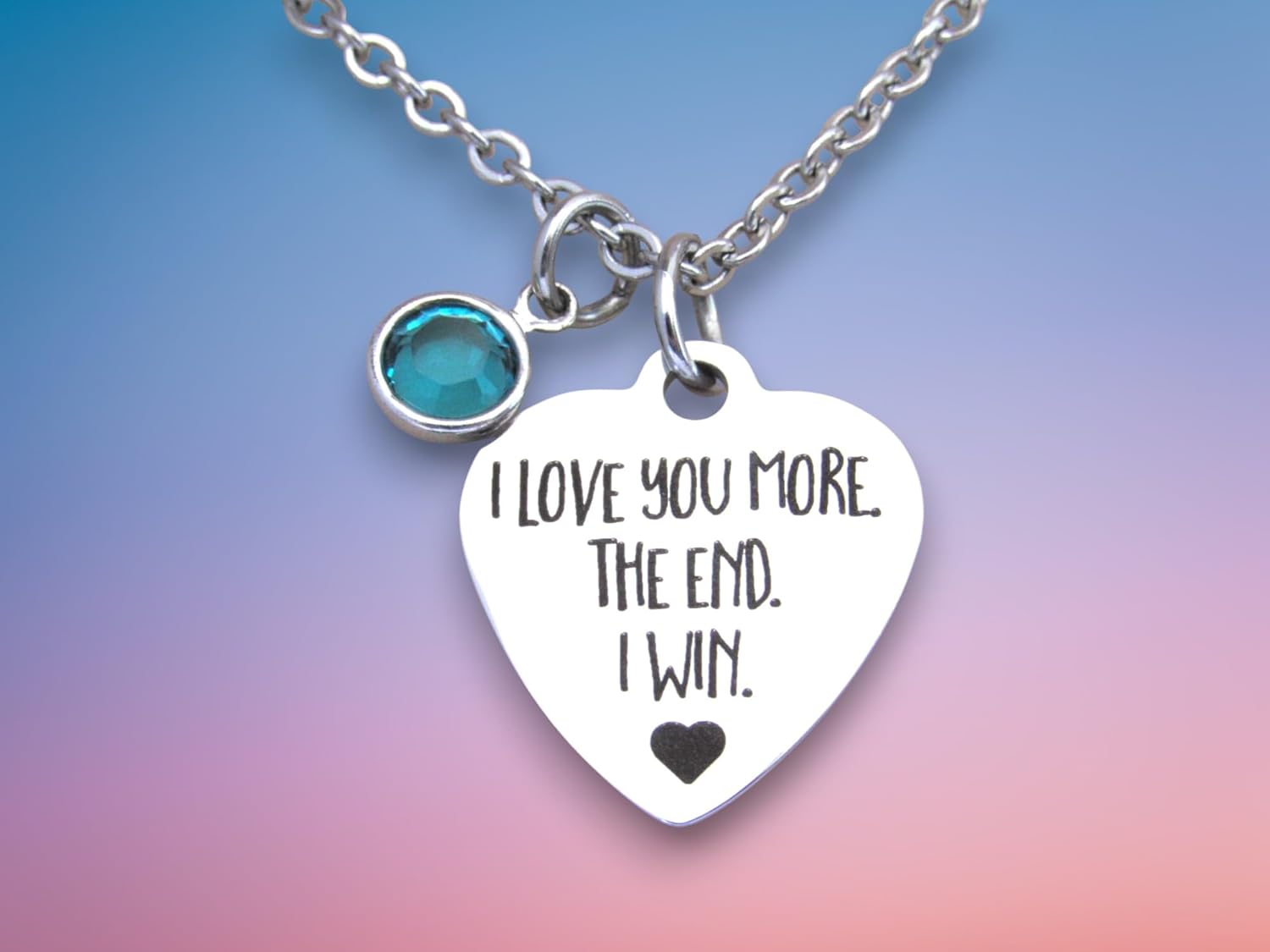 I Love You More Necklace with Birthstone, Heart Jewelry, Birthday Gift Wife Girlfriend Daughter