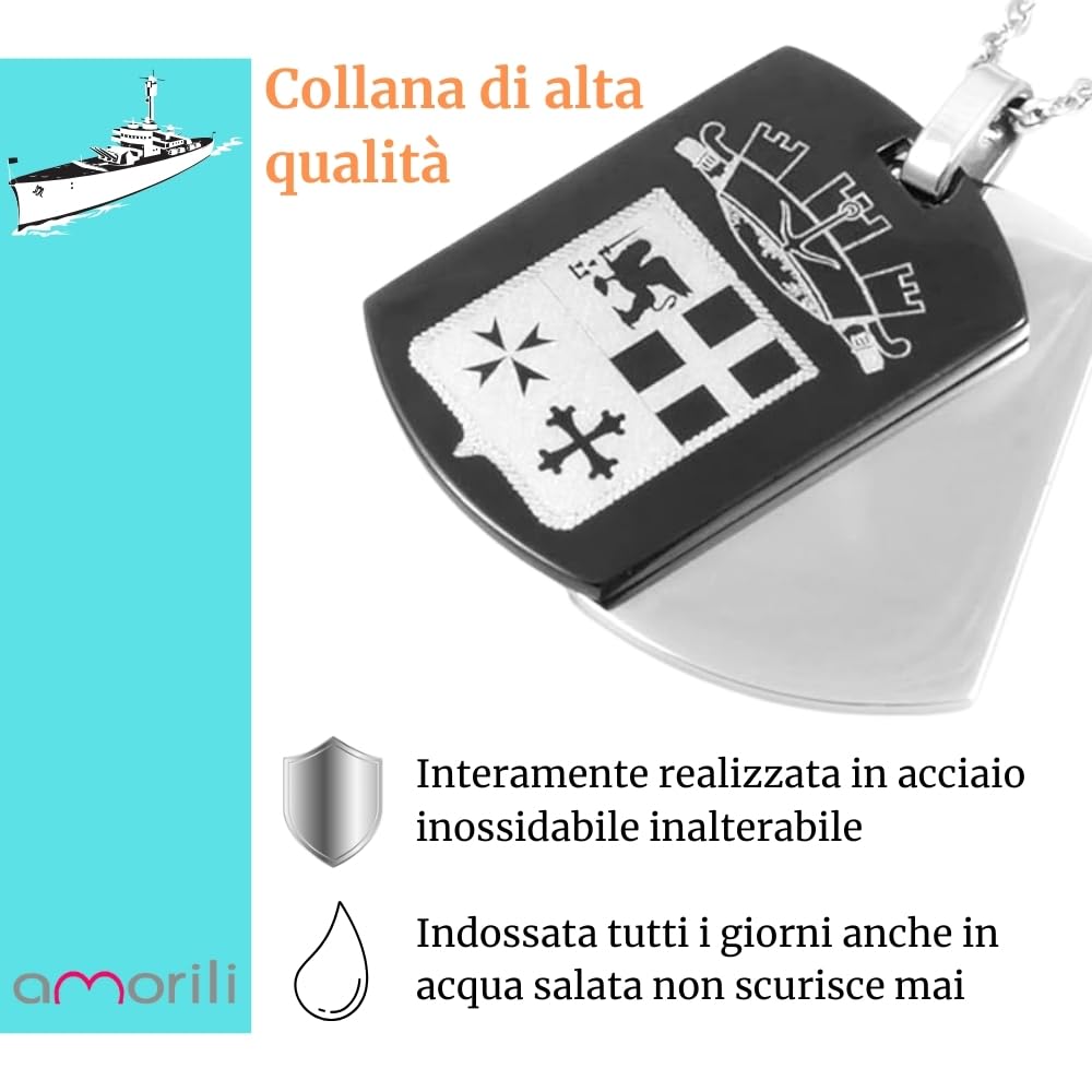 Collana Uomo Marina Militare – Piastra Militare in Acciaio Inossidabile con Simbolo Inciso – Girocollo Dog Tag Stile Militare Elegante e Resistente cll0760b