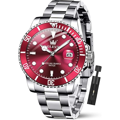 OLEVS Luxury Watches for Men Big Face Stainless Steel Business Dress Analog Quartz Watch with Day Waterproof Luminous Mens Wrist Watch