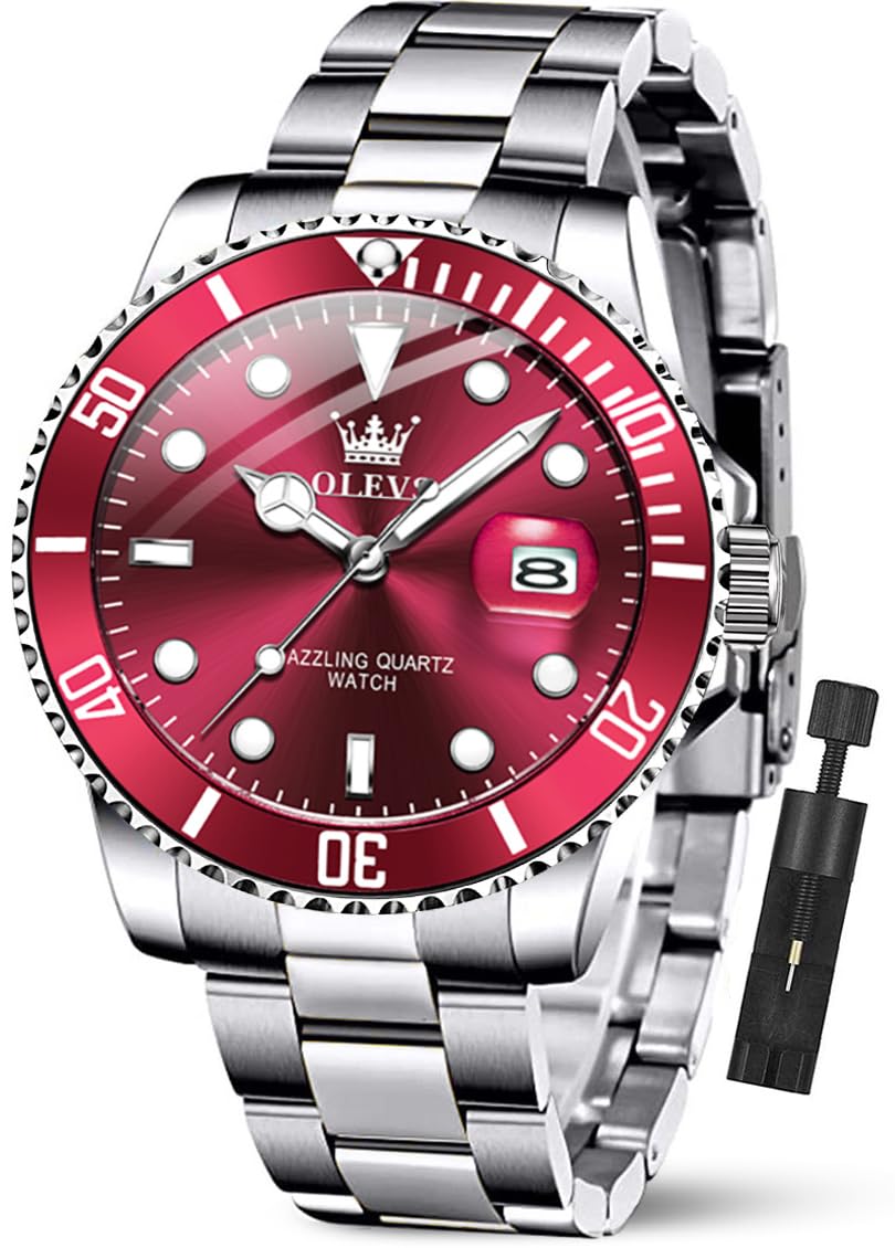 OLEVSLuxury Watches for Men Big Face Stainless Steel Business Dress Analog Quartz Watch with Day Waterproof Luminous Mens Wrist Watch