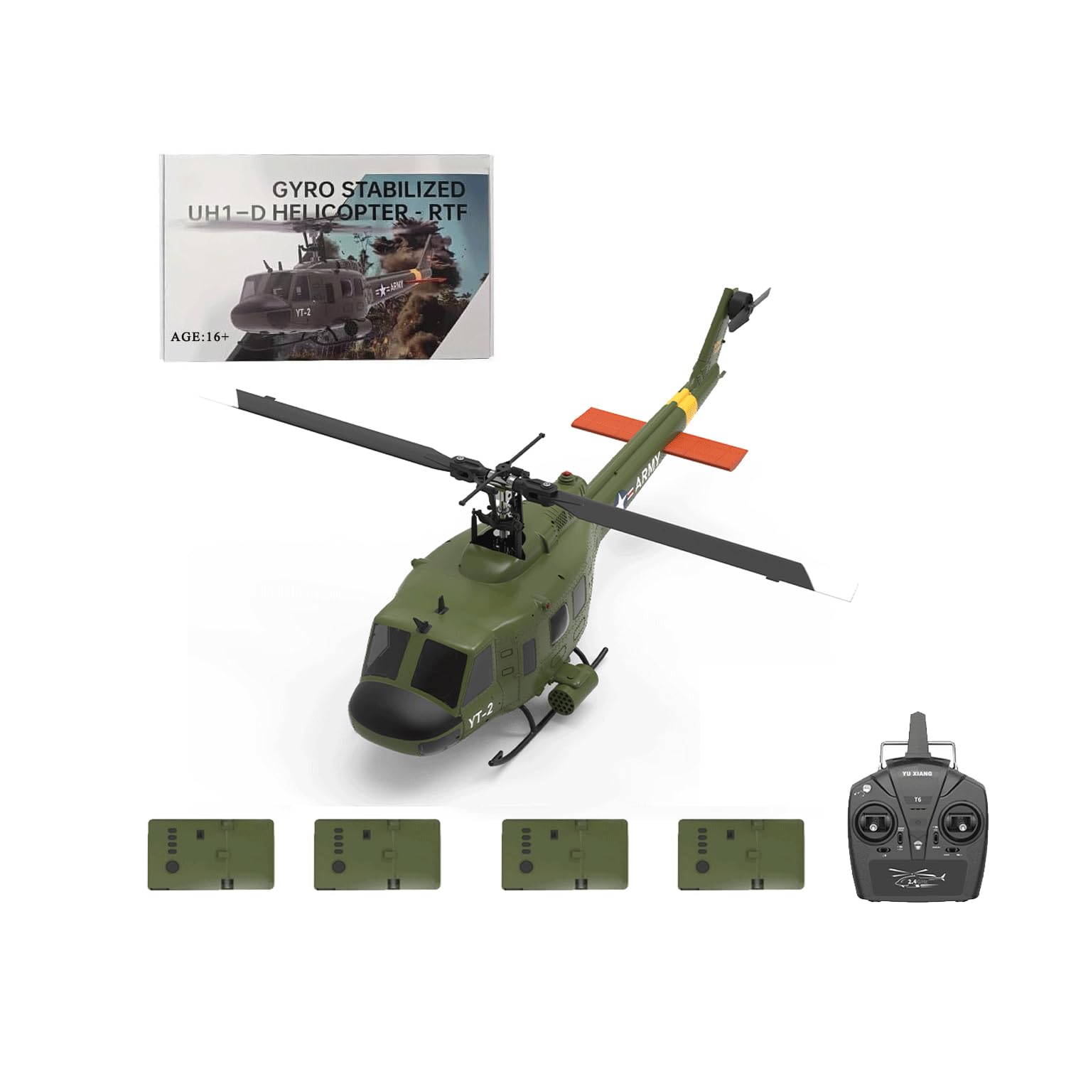 YU XIANG F07 UH-1 Huey RC Helicópteros para adultos, escala 1/34 2.4G 6CH 6G/3D aviones militares Flybarless sin escobillas posicionamiento de flujo óptico de accionamiento directo, RTF/4