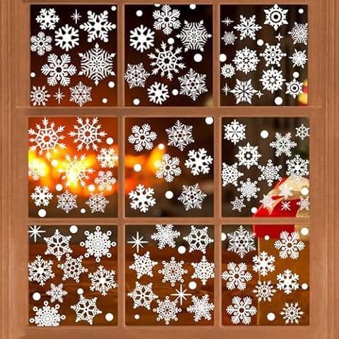 155 Pieces White Snowflake Window Clings for Glass Windows Christmas Decorations Indoor - DIY Snowflakes Vinyl Clings Window Decal Stickers Winter Wonderland Holiday Xmas Ornaments Decorations Cover