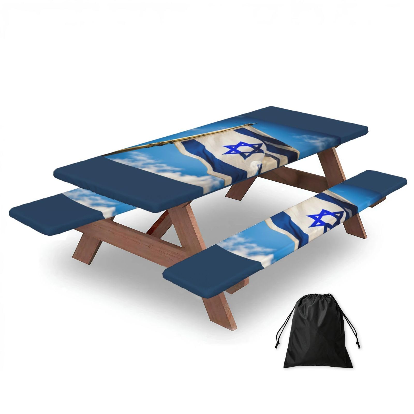 PPHGUT Israeli Flag Print Picnic Table Bench Cover Set Outdoor Garden Bbq Protector For Family Camping