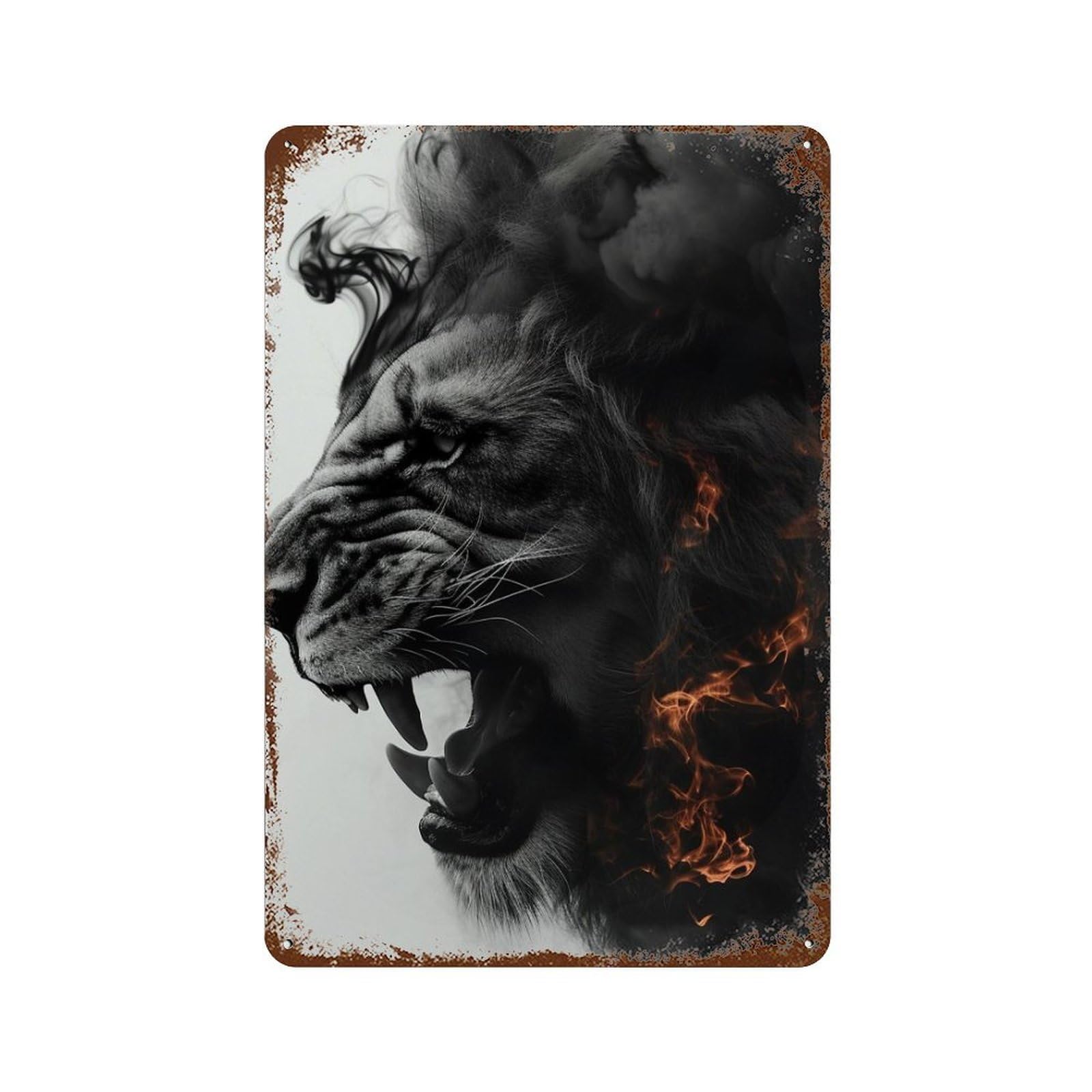 Lion Roar Fire Art Print 11.8"x7.9" Decorative Tin Sign, Retro Wall Decor for Garage, Bar And Workshop Decor