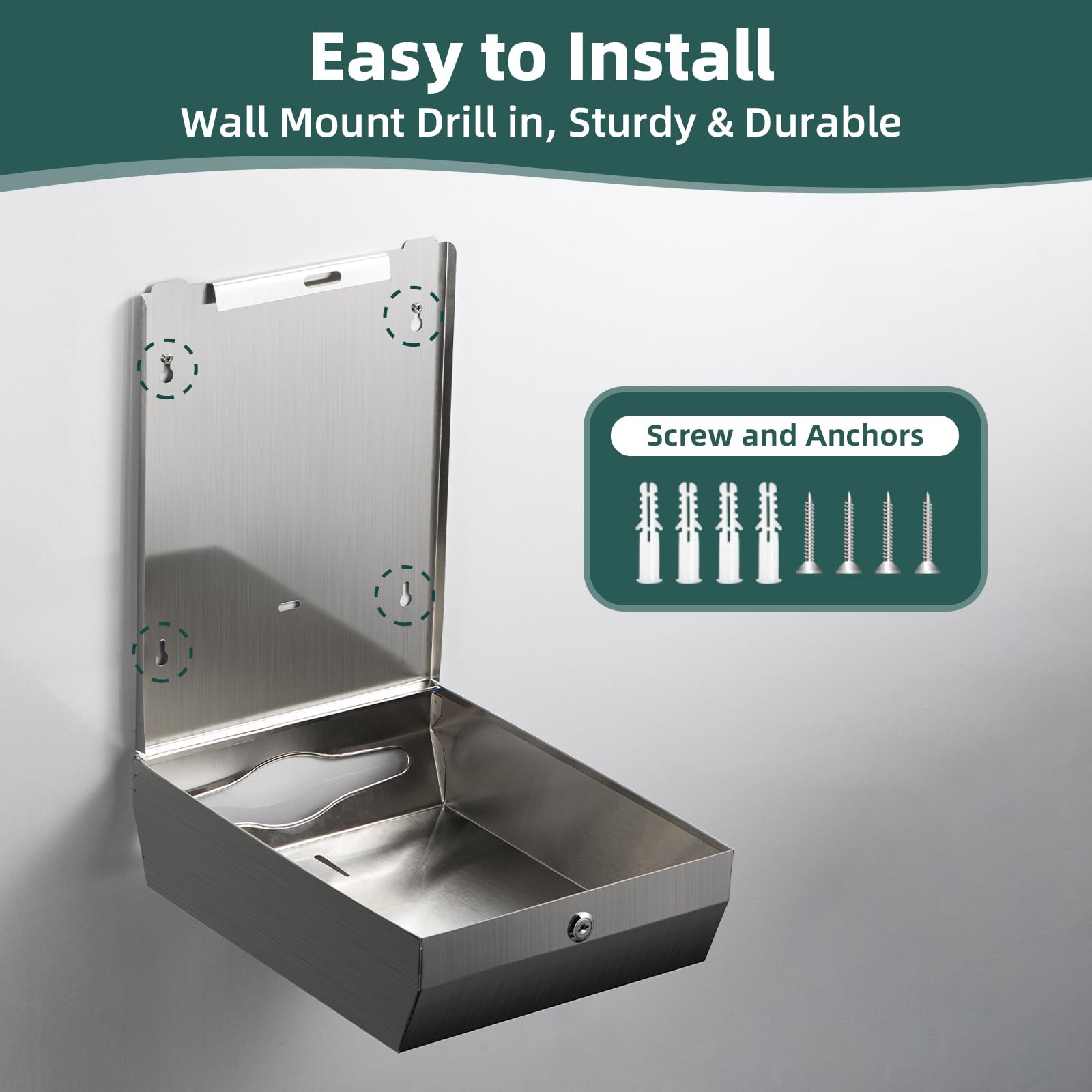 Dispensador de toallas de papel para montaje en pared, dispensador grande comercial C/Z de tres pliegues, soporte para toallas de papel de acero inoxidable cepillado con cerradura para baño, baño y