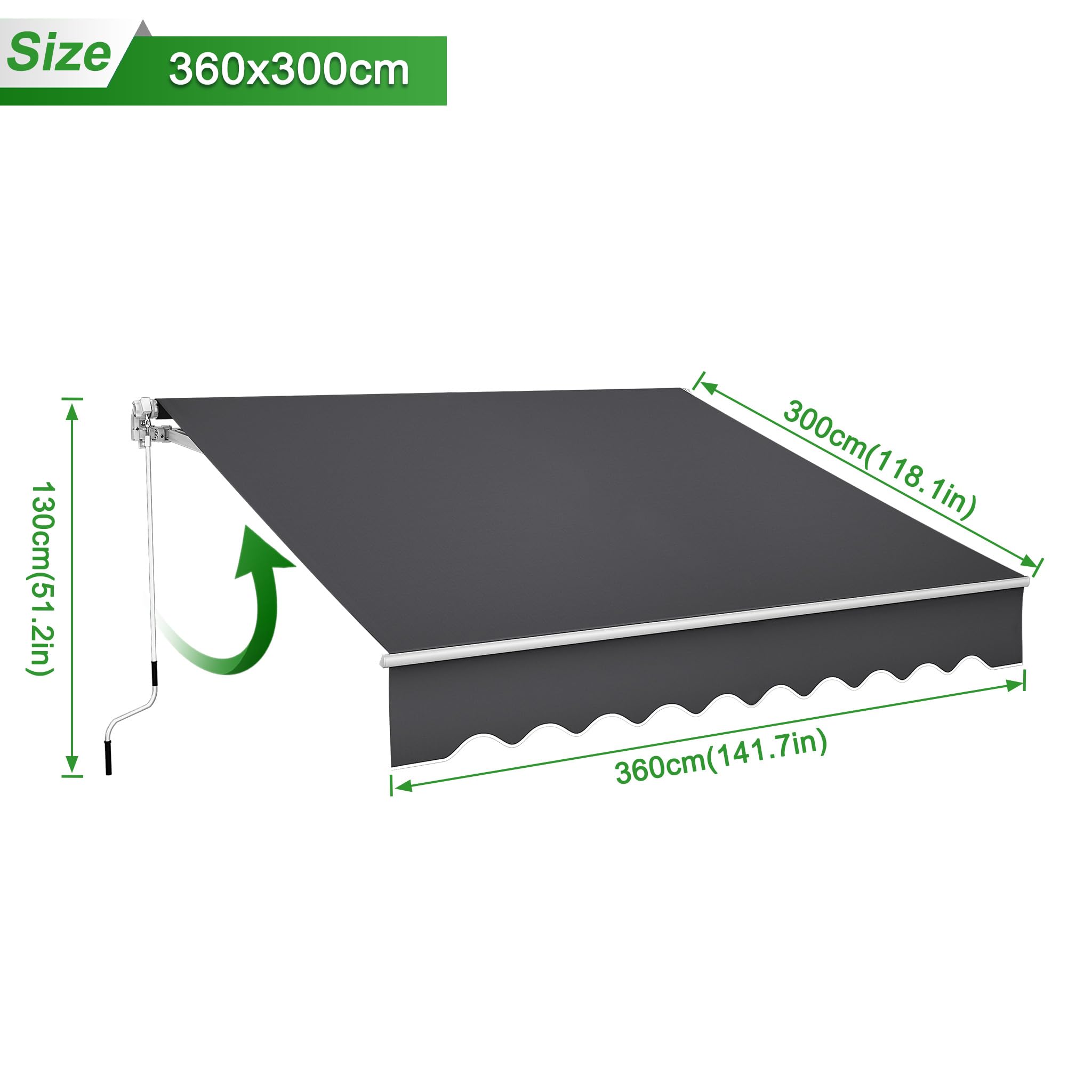 Aluminiowa markiza kasetowa 3,6 x 3 m z ramieniem przegubowym ciemnoszary