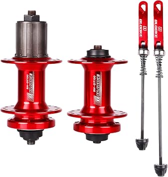 DeeRace MTB 32 Holes Quick Release and 6 Bolt Disc Brake Mountain Bike Bicycle Axle Hub, Front 100mm / Rear 135mm - Red Set