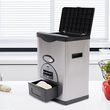 Auto Rice Dispenser Rice Storage Container Stainless Steel Rice Organization,Food Container Storage Box 10kg/22lb