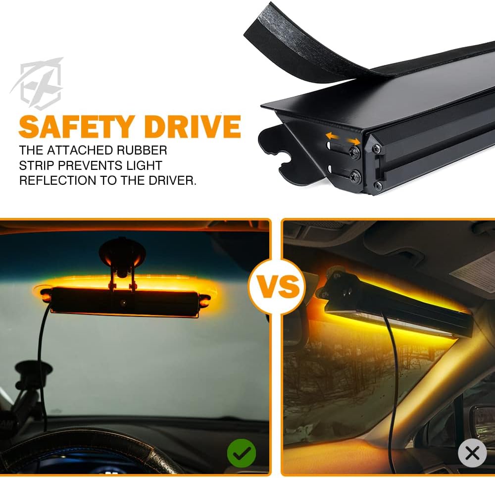 Xprite White&Amber LED Strobe Flashing Light Aluminum, Windshield Dash Deck Hazard Warning Traffic Advisor Caution Lights w/ Suction Cups, for Emergency Construction Vehicles POV Truck EMS Snowplow : Automotive