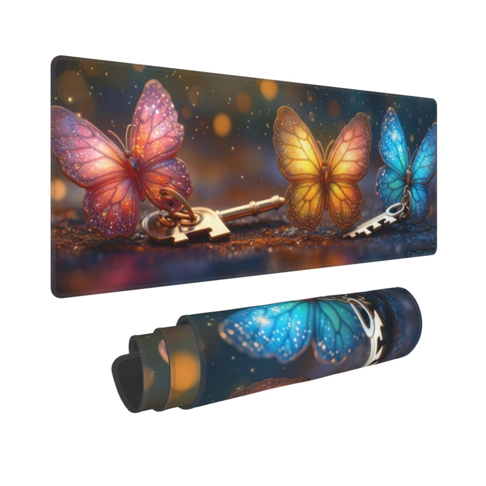 Tappetino Mouse, Tappetino Mouse Gaming Grande XXL 1500x800x3mm Tappetino Scrivania Mouse Pad, Base in Gomma Antiscivolo, Bordi Cuciti,Lavabile, Mousepad per Ufficio e Gaming (Farfalla colorata) R-64