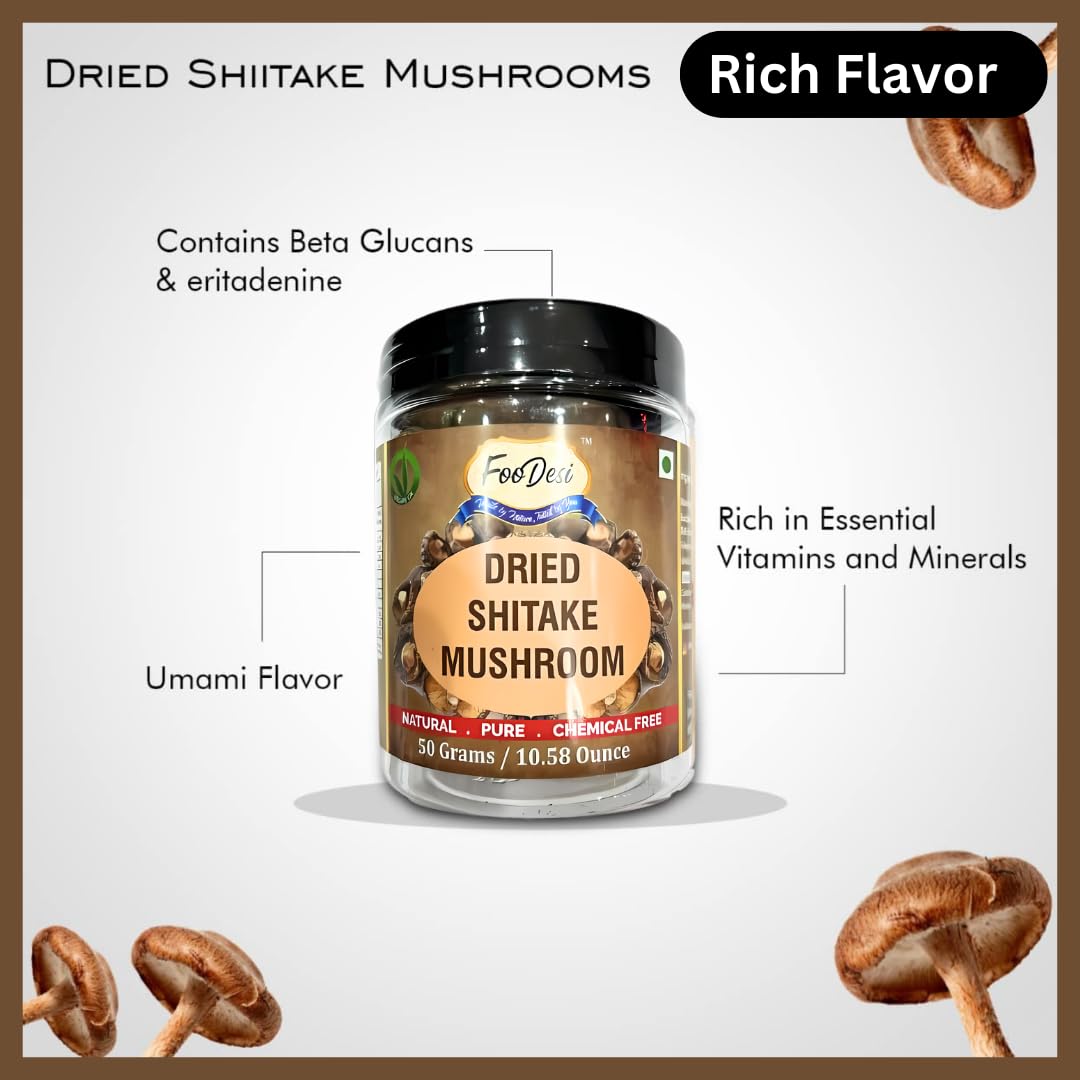 FOODESI Dried Shiitake Mushrooms 50gm - Rich Flavor, Ideal for Soups & Stir-Fries 2